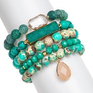 Green Howlite Agate Beaded Bracelet Set